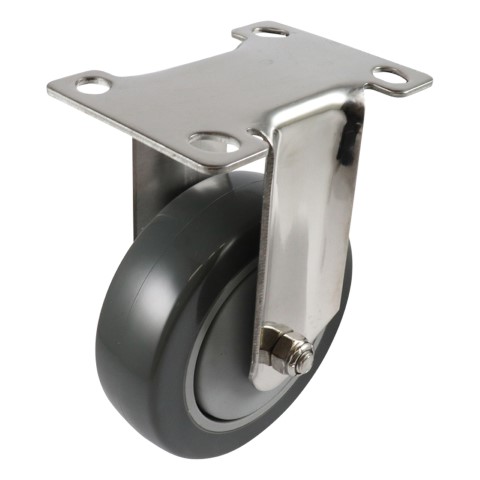 EASYROLL GREY URETHANE FIXED PLATE CASTOR S/S 100MM 